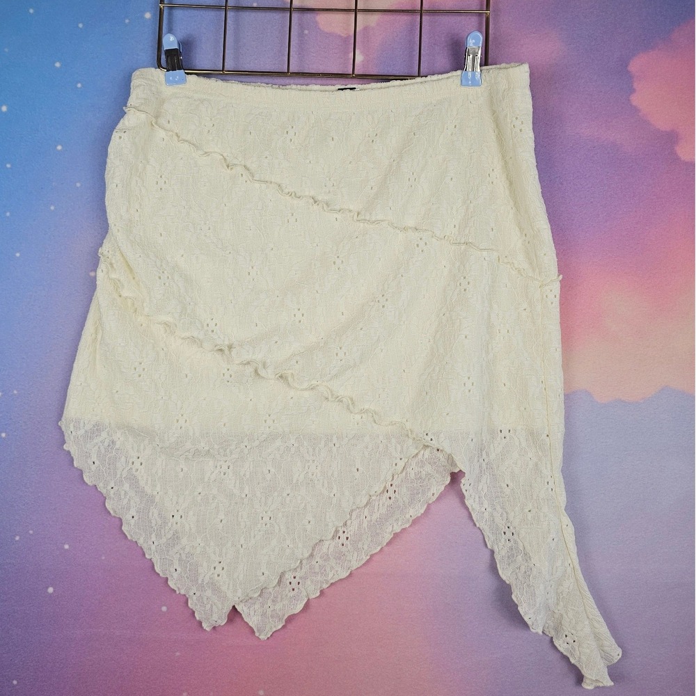 Shein Curve Mini Skirt Womens 1XL Cream Excellent Lace Asymmetrical Tiered Boho